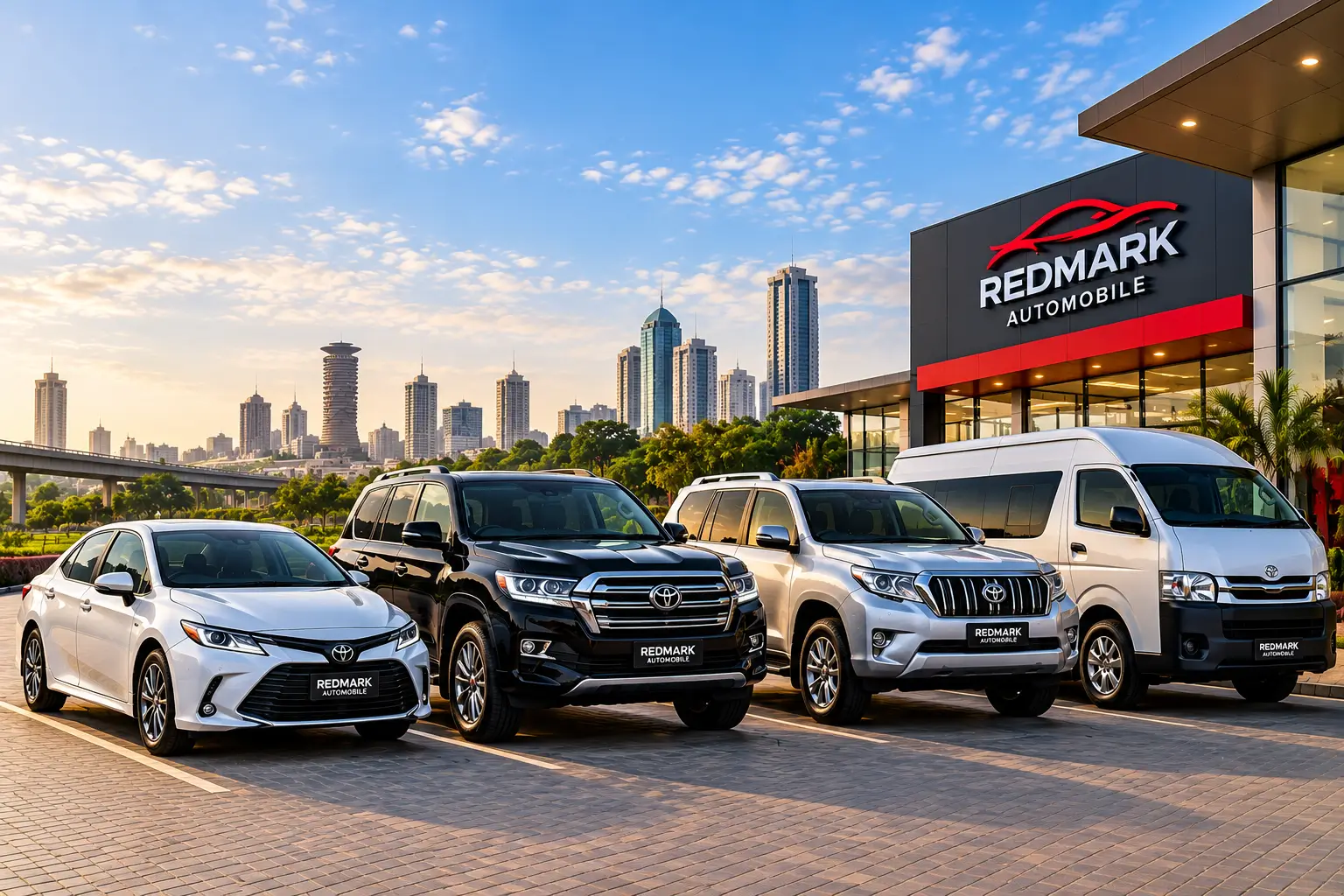 Illustration of Redmark Automobile car hire options including sedans, SUVs and passenger vans in Nairobi